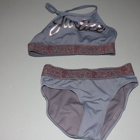 Grey 2 Pcs Justice Bikini Swimsuit Size 10 - Picture 2 of 11